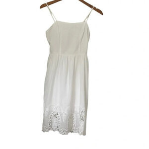 Monteau Los Angeles Summer Dress Small White Lace Sleeveless Short Zip Cotton